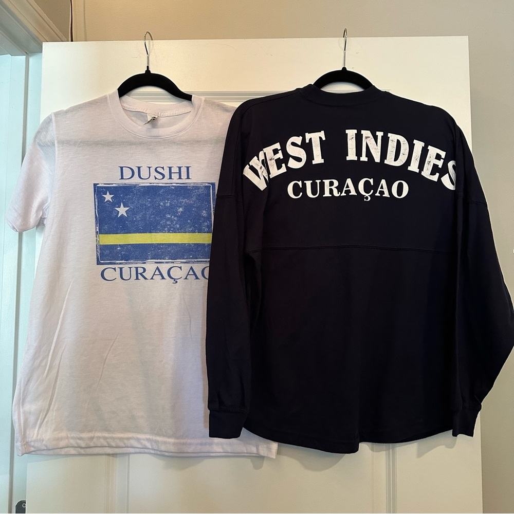 West Indies Curaçao Long Sleeve Dark Navy Shirt and Dushi Curaçao White T-Shirt